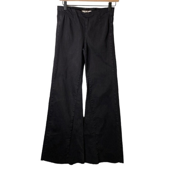 Free People Penny Pull-On Flare Jeans Washed Black We The Free Stretchy Boho - Picture 2 of 16